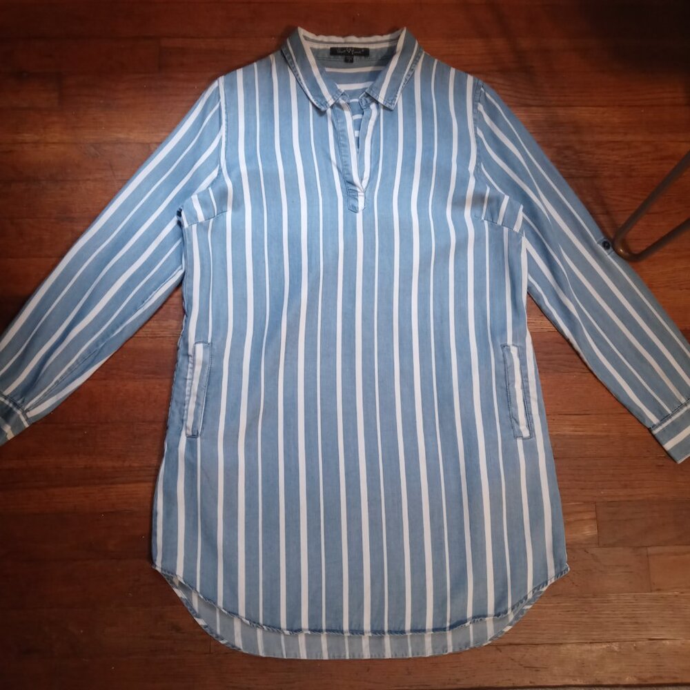 VELVET HEART 100% tencel striped chambray shirt dress (S)